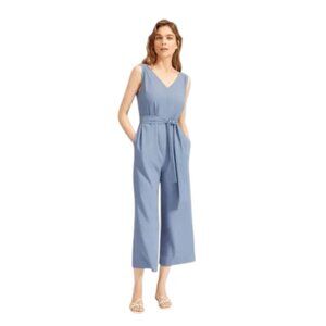 Everlane Japanese GoWeave Dusty Blue Wide Leg Sleeveless Jumpsuit